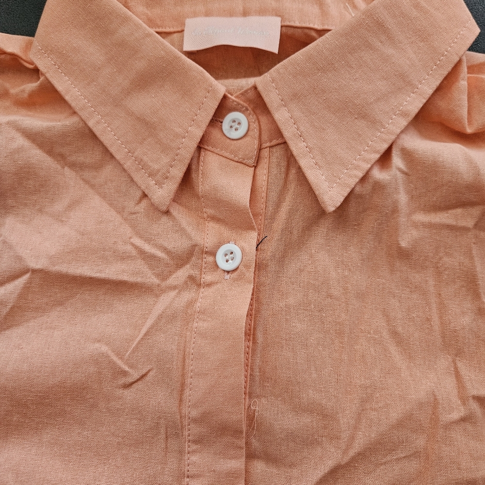 NWT- Linen Texture "An Elegant Woman" Boutique Orange Midi Shirtdress - Size L - Picture 5 of 11